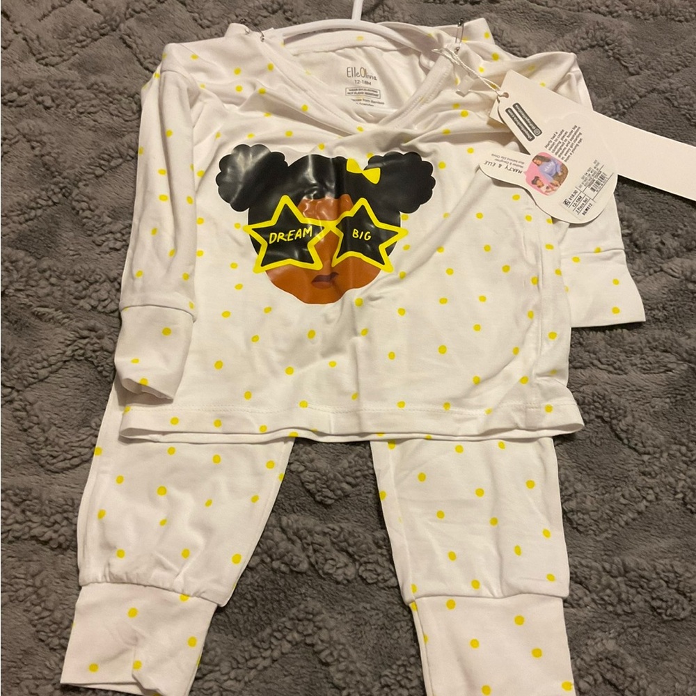White and Yellow Polka Dot Pajama Set